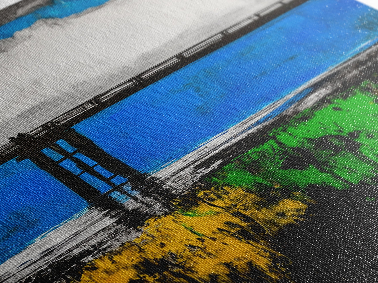 Bridge, Blue Water, Modern Abstract, Canvas Print, Contemporary Art, Urban Landscape, Minimalist Wall Art, Office Decor, Unique Home Art