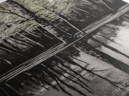 Reflective Trees, Monochrome Forest Painting, Minimalist Nature Art, Framed Canvas Print, Black and White Wall Art, Dining Room Decor