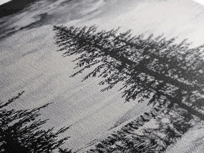 Black White Pine, Winter Forest, Nature Wall Art, Christmas Decor, Modern Minimalist, Monochrome Print, Framed Canvas Print