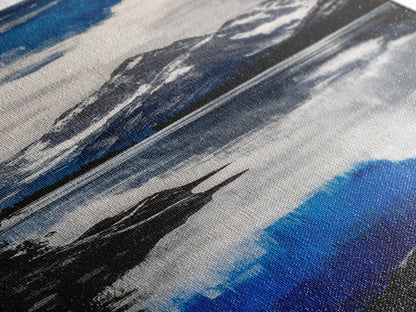 Serene Lake, Blue Mountain Reflection, Tranquil Water Art, Nature Wall Decor, Contemporary Landscape, Canvas Print