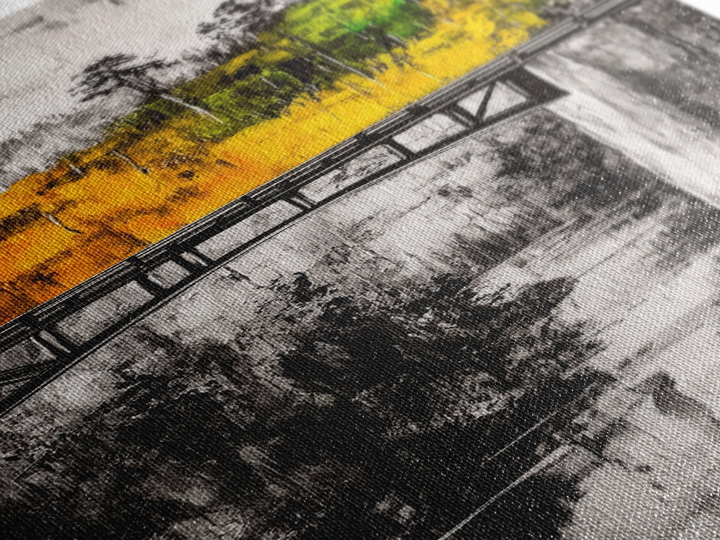 Forest Bridge, Fall Foliage, Rustic Nature Art, Woodland Pathway, Scenic Travel Decor, Living Room Wall Art, Framed Canvas Print