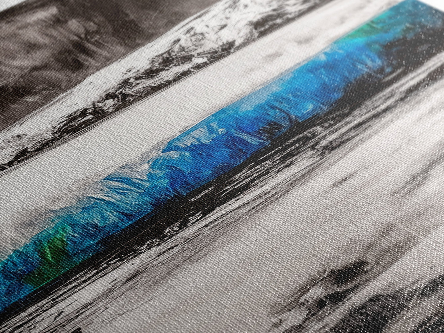 Mountain Reflection, Blue Lake Art, Nature Canvas Print, Black White Wall Art, Landscape Painting, Large Artwork, Minimalist Decor