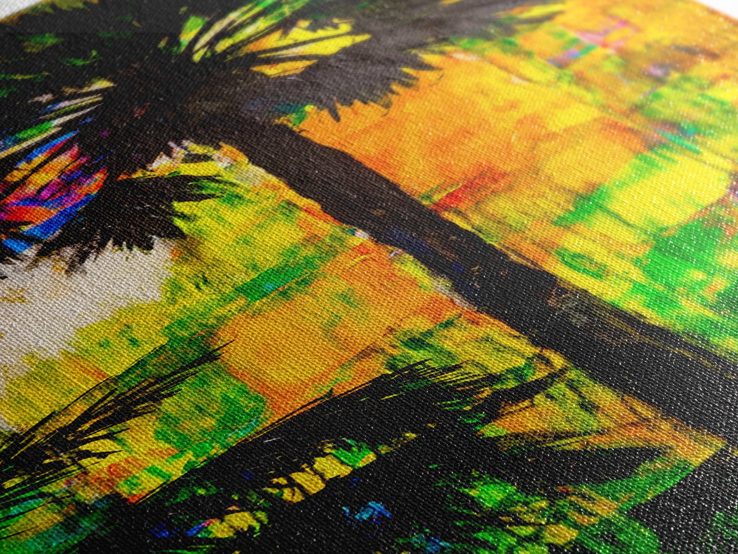 Palm Tree Sunset, Tropical Wall Art, Colorful Beach Decor, Boho Island Art, Vibrant Home Print, Living Room Art, Framed Canvas Print