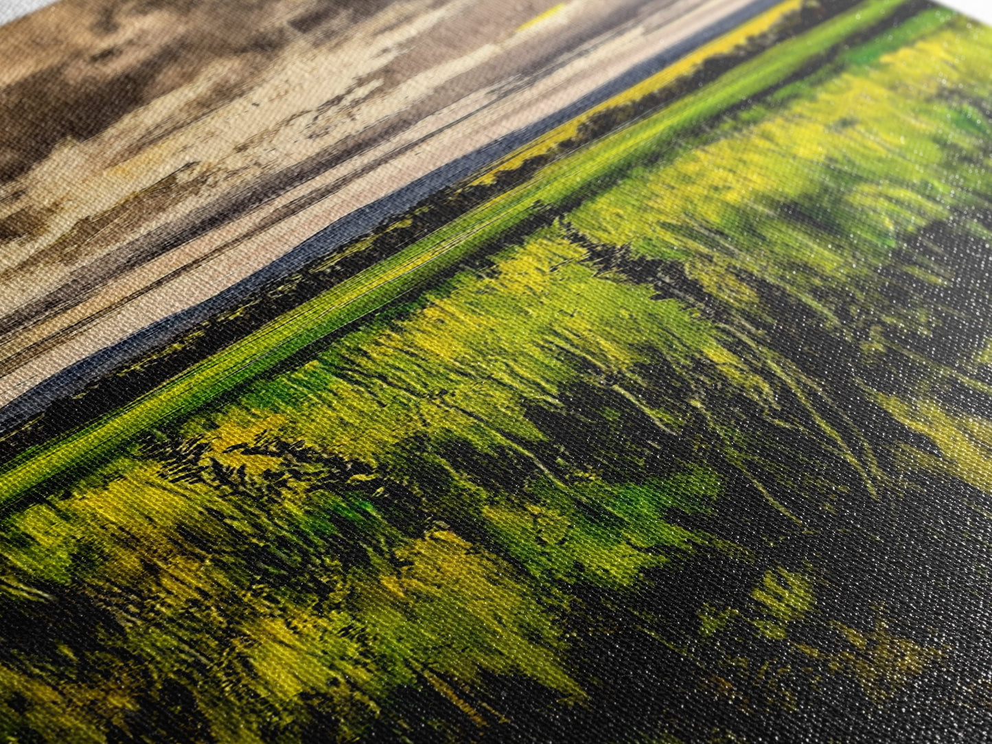 Stormy Sky, Open Fields, Nature Painting, Moody Art, Framed Canvas Print, Minimalist Landscape, Living Room Wall Art, Neutral Color Palette