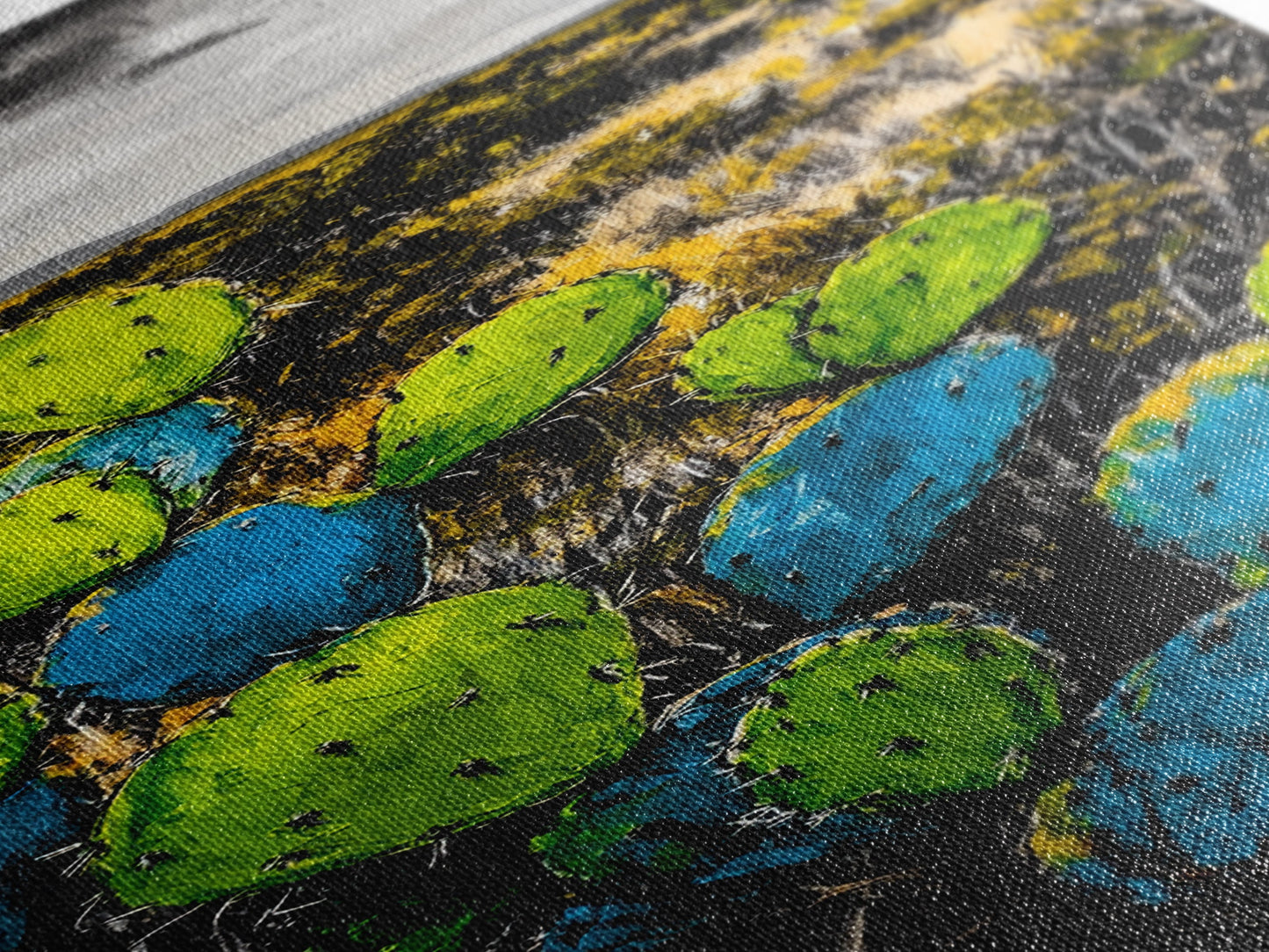 Cactus Art, Desert Landscape, Southwestern Decor, Bold Colors, Framed Canvas Print, Boho Wall Art, Nature Inspired, Vibrant Earthy Art