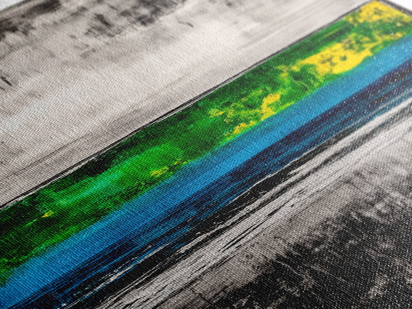 Abstract Landscape, Green and Blue, Modern Minimalist, Framed Canvas Print, Contemporary Wall Art, Office Decor, Living Room Artwork