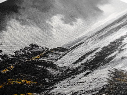 Stormy Coast, Dramatic Sky, Black and White Seascape, Framed Canvas Print, Coastal Wall Art, Large Landscape, Entryway Decor, Moody Art