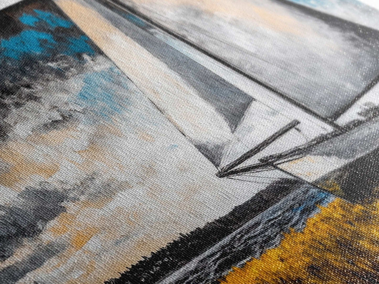 Sailboat Painting, Coastal Nautical, Black and White Boat, Framed Canvas Print, Maritime Decor, Living Room Wall Art, Classic Style