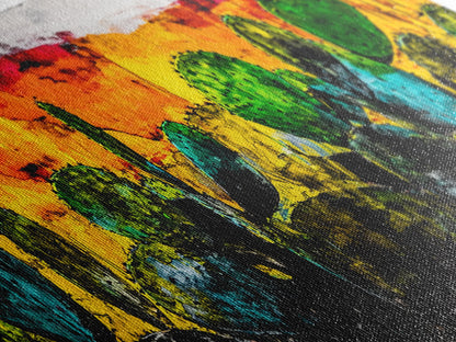 Cactus, Bold Colors, Desert, Vibrant, Framed Canvas Print, Southwest Wall Art, Boho Decor, Modern Abstract Painting, Nature Inspired