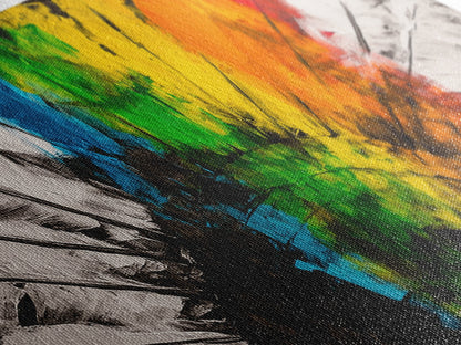 Rainbow Feathers, Colorful Abstract Art, Boho Wall Decor, Native American Inspired, Framed Canvas Print, Large Wall Art