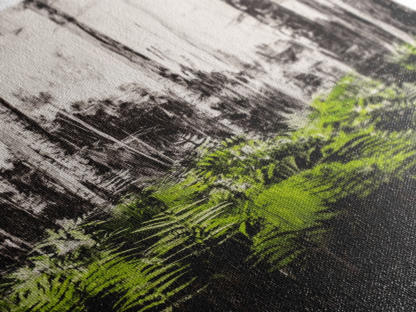 Forest Ferns, Green Botanical Art, Woodland Nature Print, Minimalist Home Decor, Black and White Wall Art, Framed Canvas Print