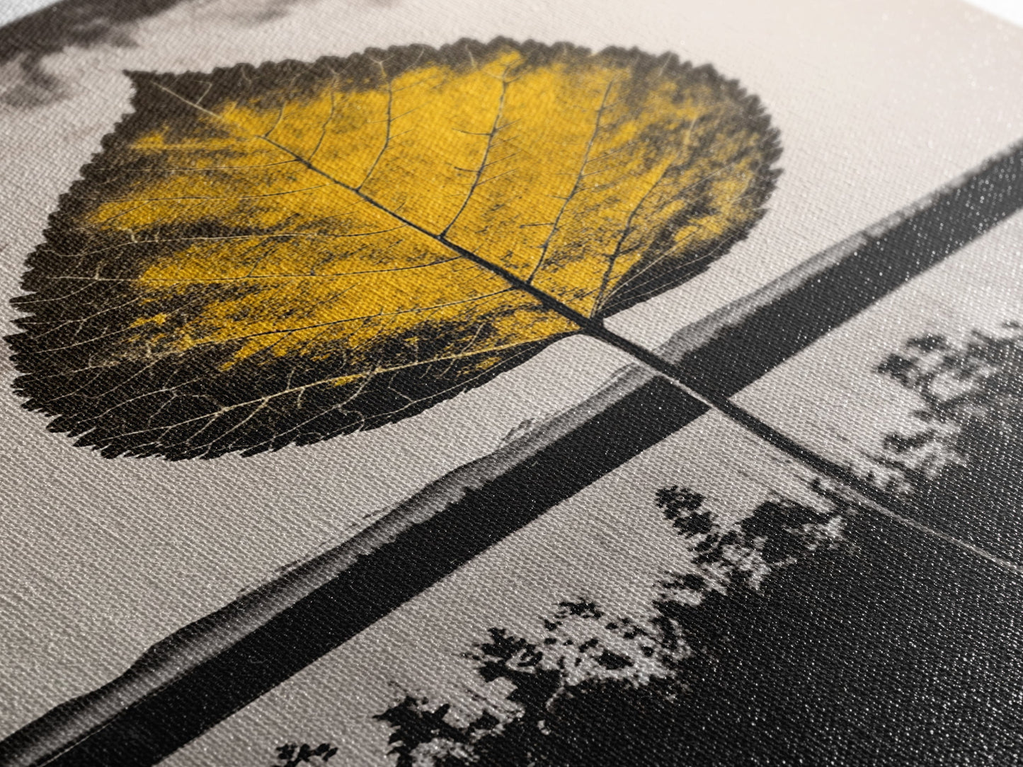 Golden Leaf, Minimalist Nature, Autumn Wall Art, Botanical Decor, Framed Canvas Print, Living Room Art, Black and White, Nature Print