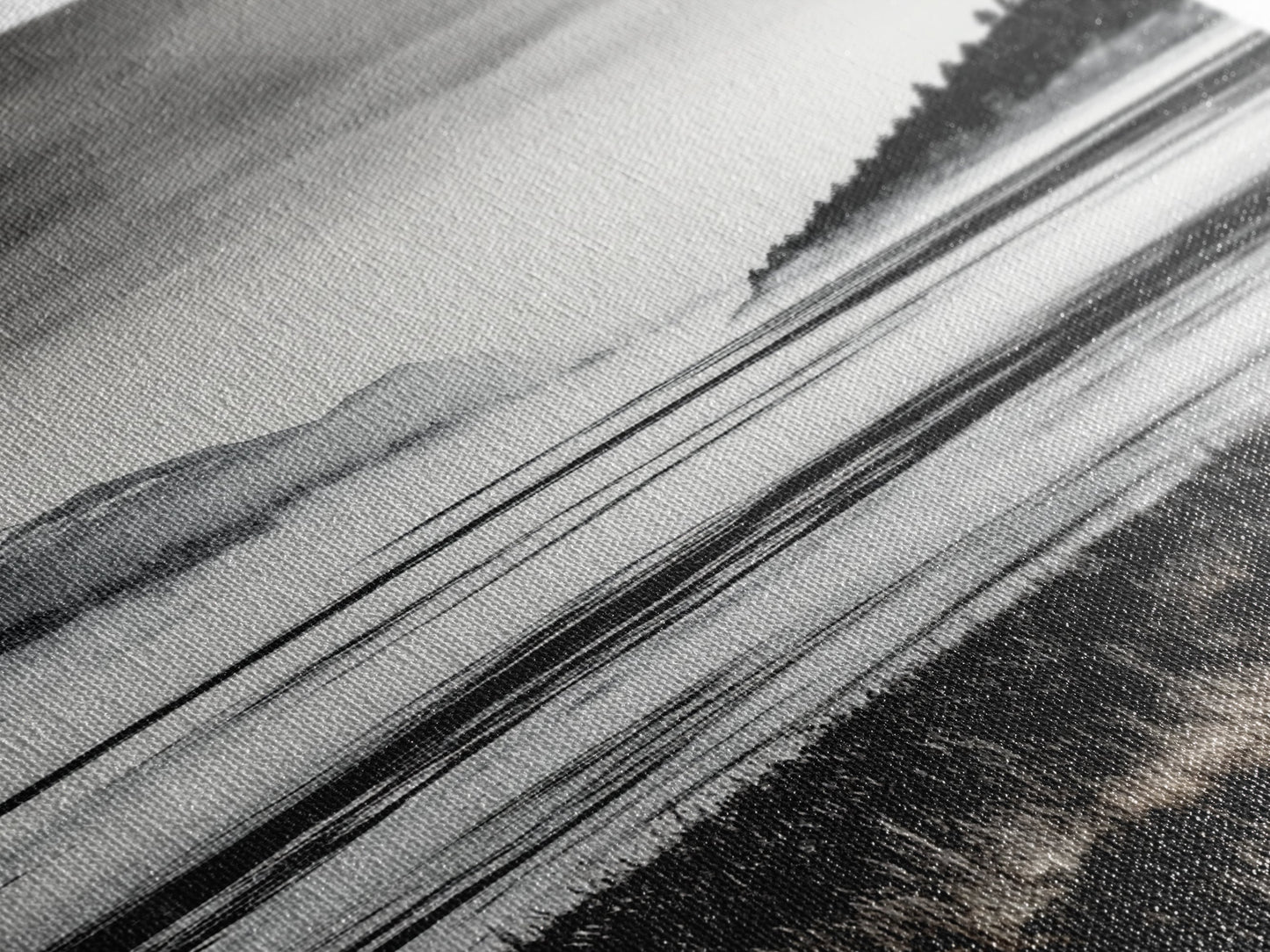 Serene Lake, Black and White Artwork, Misty Mountains, Nature Decor, Minimalist Landscape, Home Office Art, Canvas Print