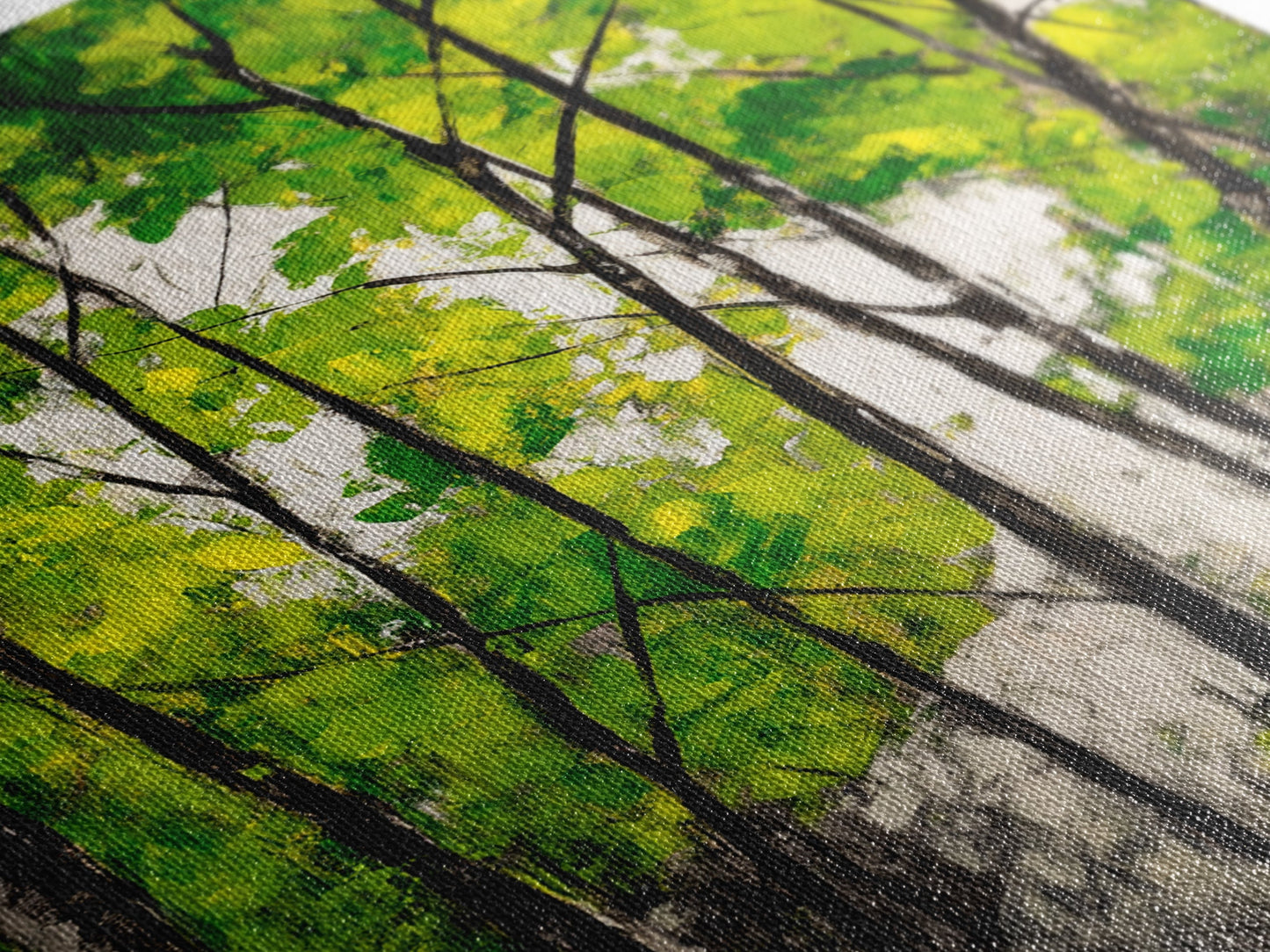 Birch Trees, Green Forest Art, Nature Landscape, Abstract Painting, Contemporary Wall Decor, Earthy Home Art, Framed Canvas Print