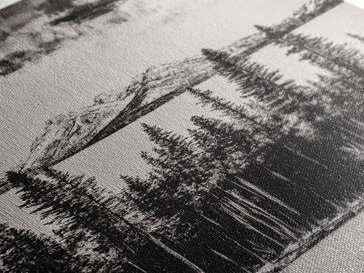 Mountain Serenity, Black and White Landscape, Nature Art, Tranquil Home Decor, Minimalist Painting, Office Artwork, Framed Canvas Print