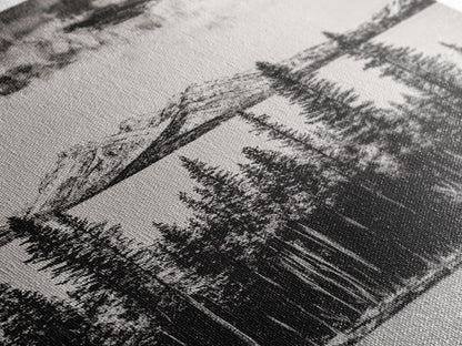 Mountain Serenity, Black and White Landscape, Nature Art, Tranquil Home Decor, Minimalist Painting, Office Artwork, Framed Canvas Print