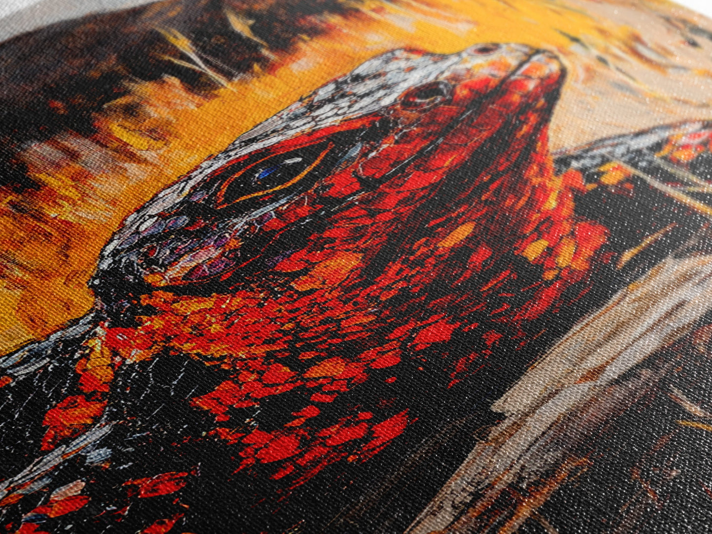 Fiery Lizard, Wildlife Art, Reptile Painting, Nature Wall Art, Rustic Decor, Warm Tones, Fall Wall Art, Living Room Art, Framed Canvas Print