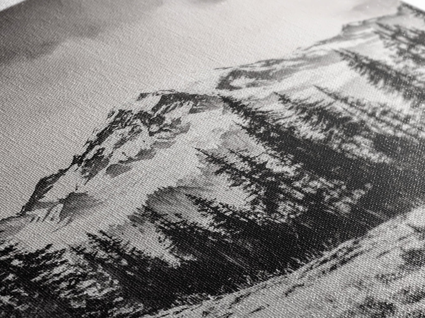 Snowy Peak, Mountain Landscape, Monochrome Art, Winter Wall Art, Nature Inspired, Rustic Wall Decor, Large Wall Art, Framed Canvas Print