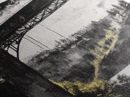 Steel Bridge, Industrial Wall Art, Black and White Landscape, Cityscape Art, Rustic Metal, Loft Style, Office Wall Art, Framed Canvas Print