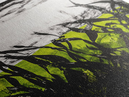 Minimalist Grass Field, Black White Green Nature Art, Abstract Farmhouse Wall Decor, Modern Simple Landscape, Framed Canvas Print