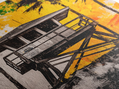 Lifeguard Tower, Beach House Art, Tropical Wall Art, Coastal Sunset, Vibrant Palm Trees, California Decor, Canvas Print, Living Room