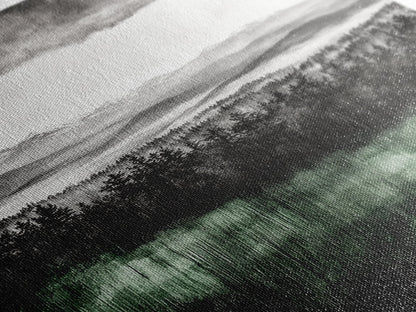 Misty Mountains, Moody Wall Art, Rustic Home Decor, Cabin Wall Art, Neutral Aesthetic, Black and White, Framed Canvas Print