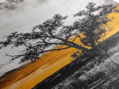 Lone Tree Sunset, dramatic landscape print, fall sunset art, rustic countryside decor, warm autumn painting, framed canvas print, hallway