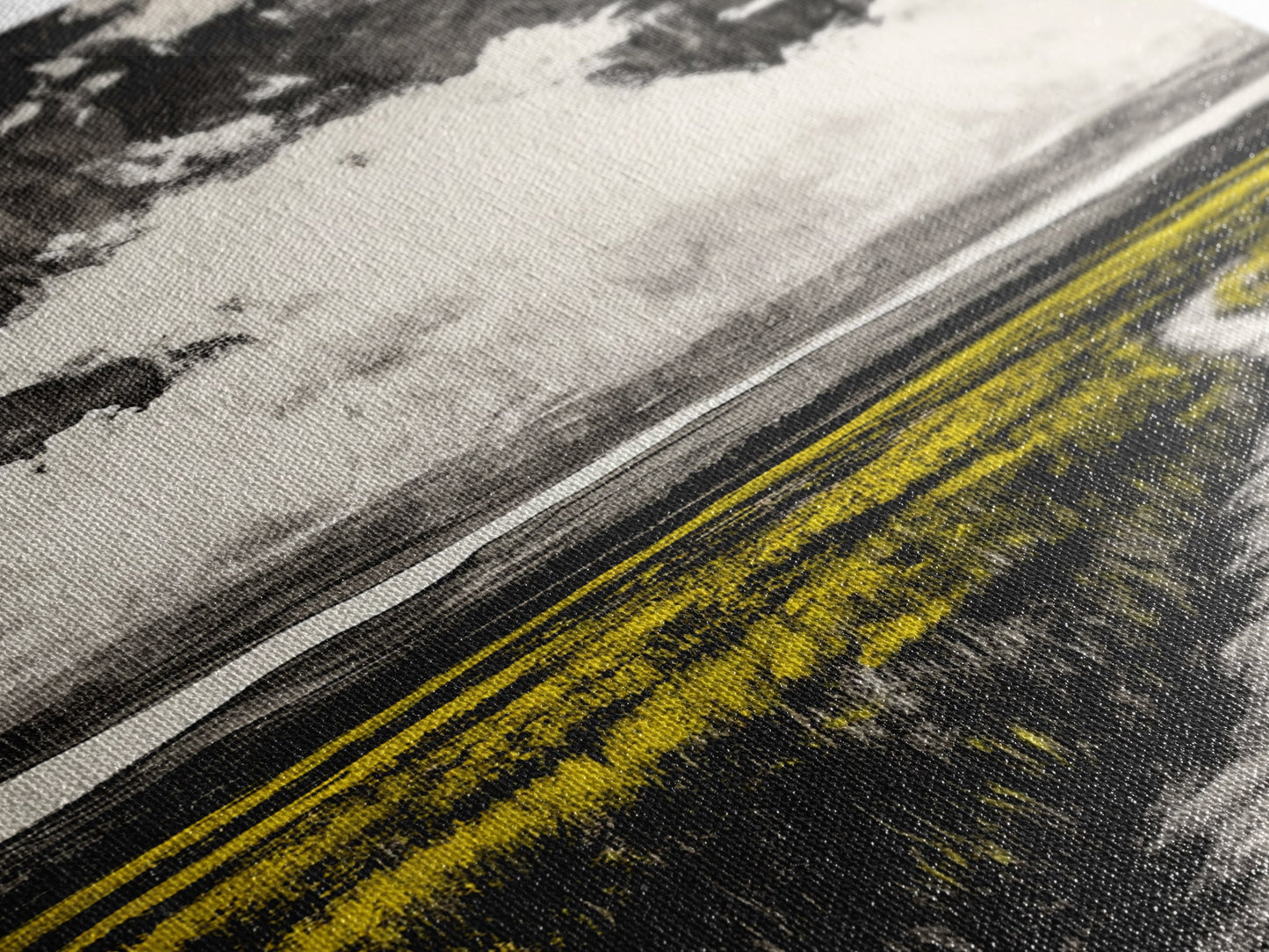 Field Pathway, dreamy landscape painting, country road art, scenic nature wall decor, calming yellow tones, framed canvas print, entryway