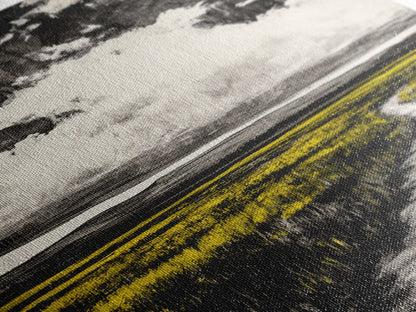 Field Pathway, dreamy landscape painting, country road art, scenic nature wall decor, calming yellow tones, framed canvas print, entryway