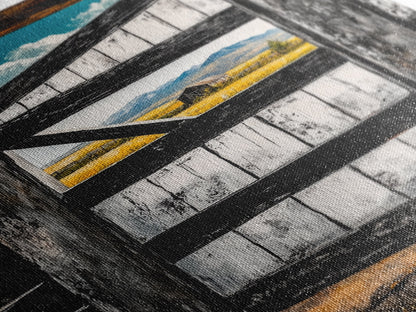 Barn Door View, Mountain Escape, Rustic Scene, Framed Canvas Print, Western Wall Art, Cabin Decor, Farmhouse Style, Country Living