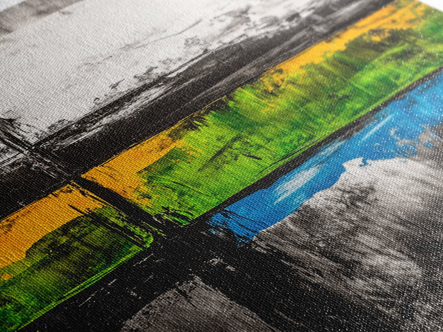 Geometric Landscape, Textured Canvas Print, Bold Wall Art, Modern Home Decor, Minimalist Artwork, Yellow Green Blue Painting