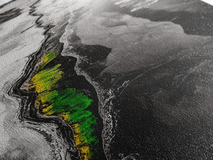 Abstract River, Nature Landscape, Modern Wall Art, Monochrome Print, Green Accents, Contemporary Art, Framed Canvas Print, Office Wall Decor