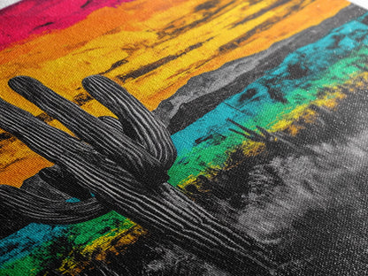 Desert Cactus, Vibrant Sunset Southwest Painting, Bold Desert Art, Framed Canvas Print, Western Home or Office Wall Decor