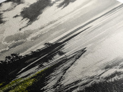 Moody Landscape, Black and White Art, Dramatic Sky, Coastal Scene, Nature Painting, Modern Home Decor, Minimalist Style, Framed Canvas Print