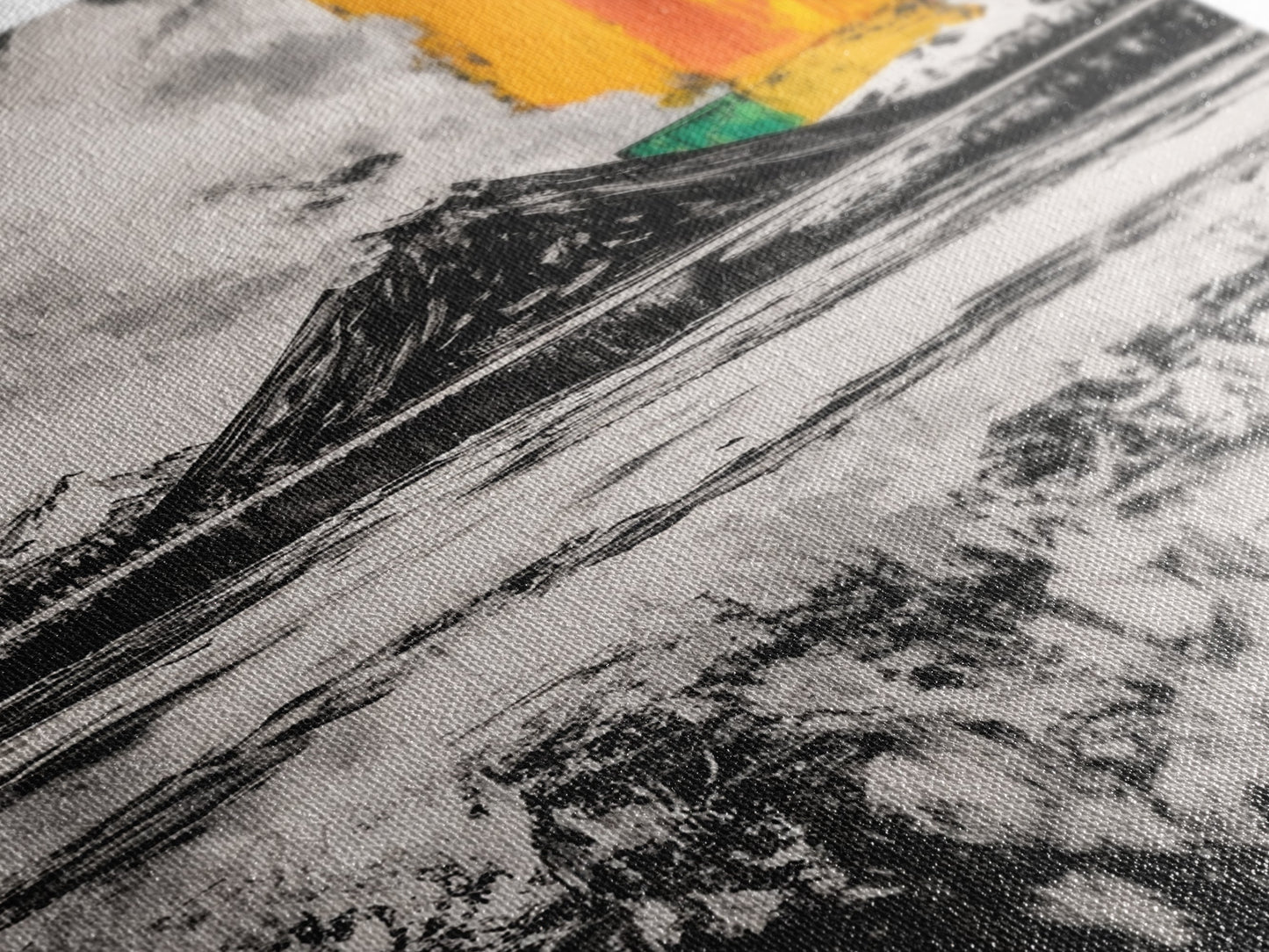 Volcano Landscape, Abstract Nature Art, Bold Modern Painting, Framed Canvas Print, Monochrome Mountains, Adventure Wall Decor