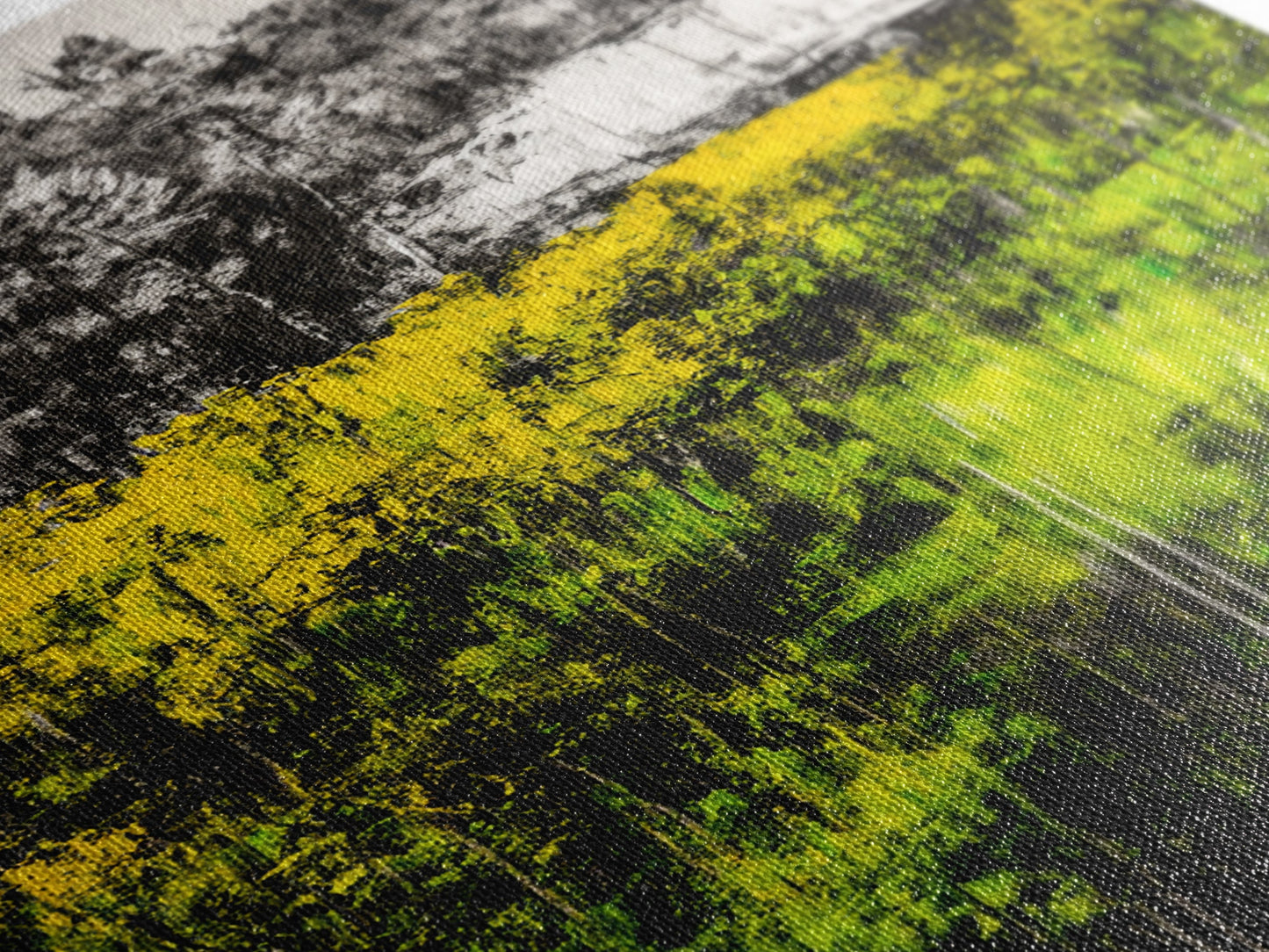 Wildflowers, Abstract Meadow, Colorful Landscape, Modern Wall Art, Framed Canvas Print, Boho Decor, Vibrant Nature, Yellow Green Art