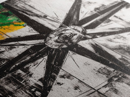 Kompassrose, nautisches Symbol, abstraktes Design, Leinwanddruck, Schwarz-Weiß-Kunst, Küsten-Wanddekoration, moderne minimalistische Kunst