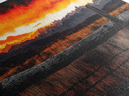 Western Sunset, Mountain Landscape Print, Rustic Cowboy Art, Dramatic Sky Painting, Country Wall Decor, Framed Canvas Print, Large Wall Art