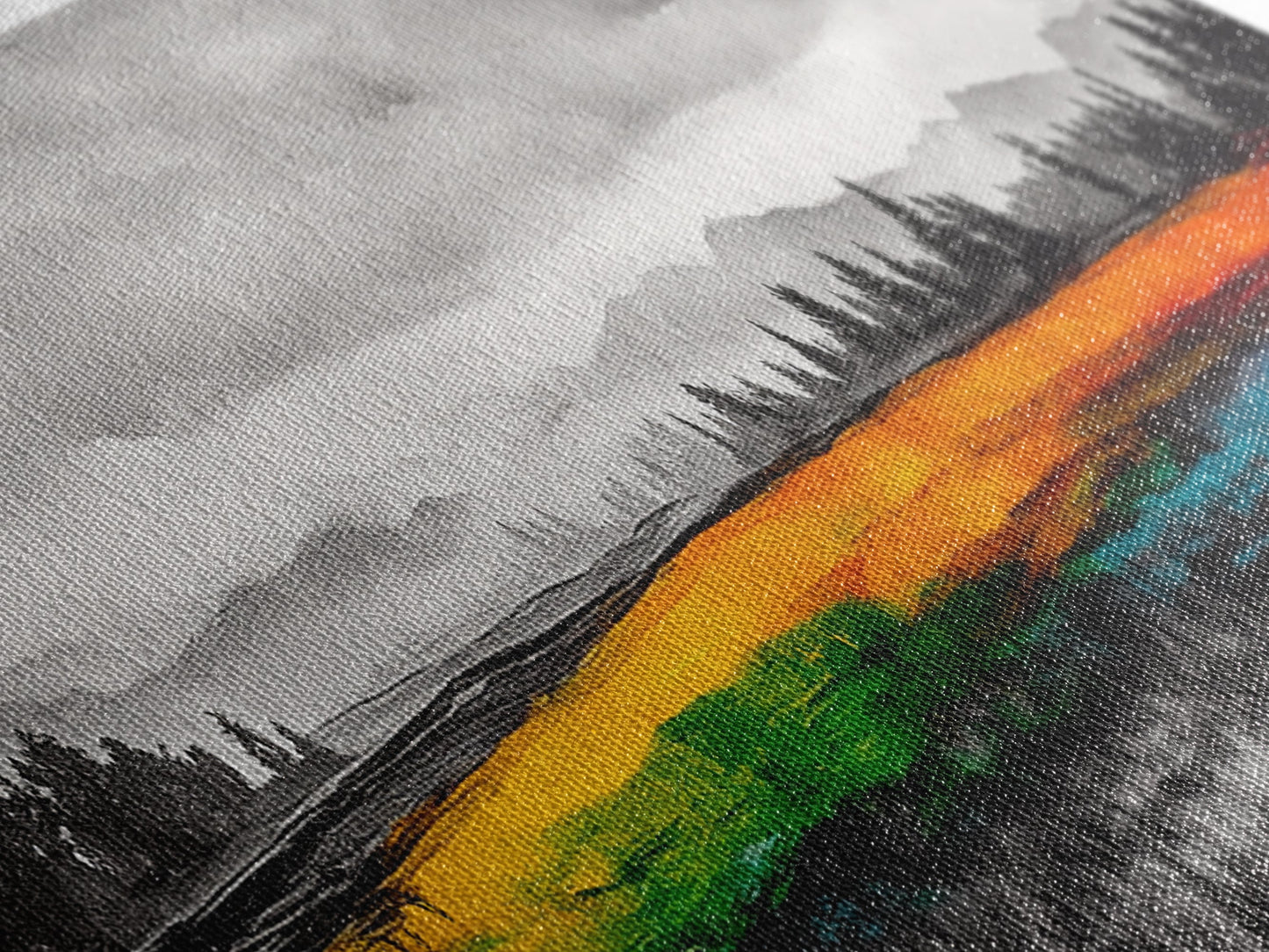 Autumn Colorful Meadow, Vibrant Landscape Art, Fall Home Decor, Modern Impressionist Style, Framed Canvas Print, Entryway Wall Art