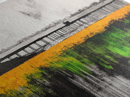 Lakeside Reflection, Golden Meadow, Dramatic Sky, Framed Canvas Print, Landscape Wall Art, Nature Inspired Art, Bedroom Wall Decor, Rustic Charm