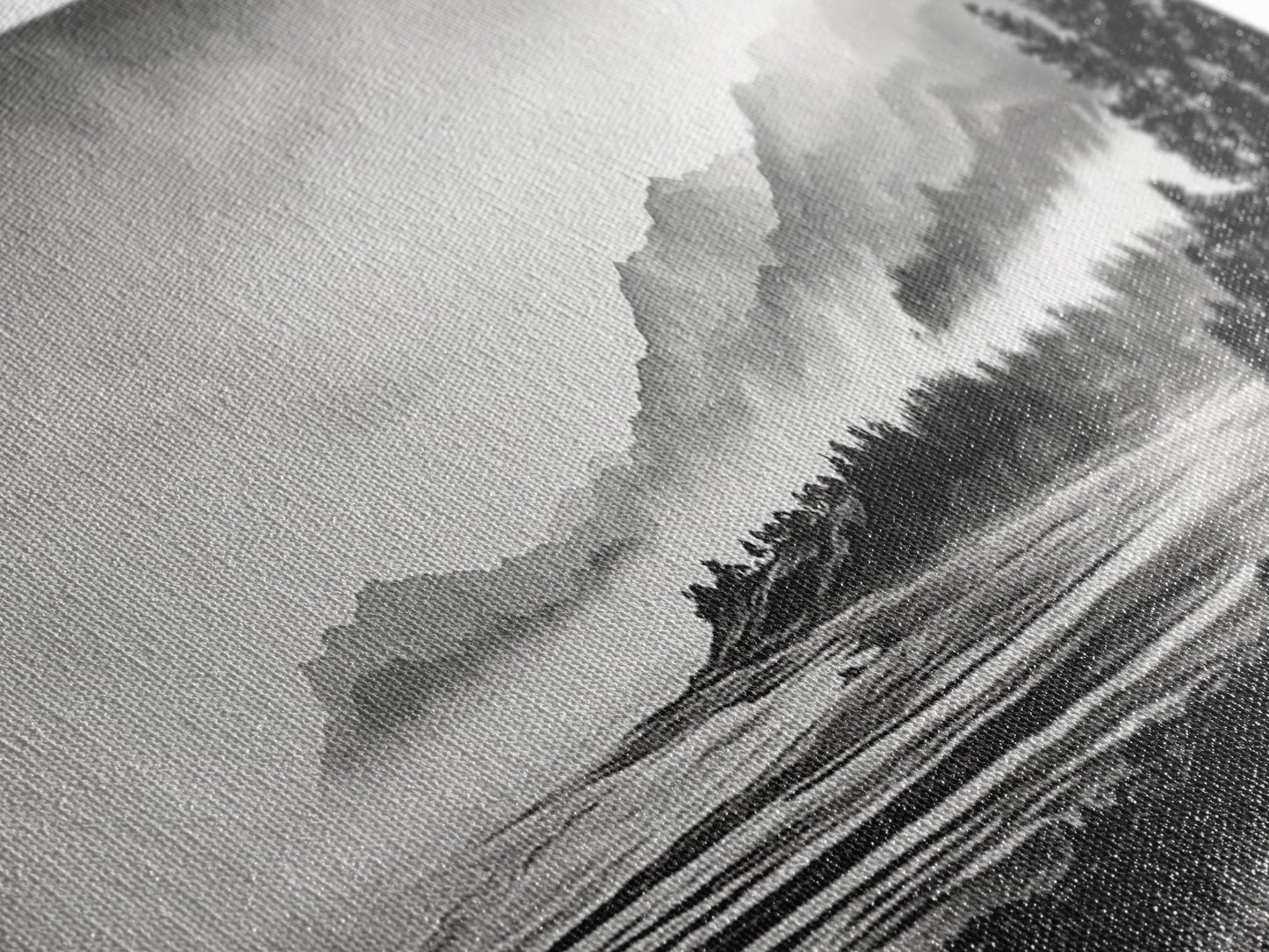 Misty Mountains, Monochrome Landscape, Nature Wall Art, Canvas Print, Scenic Home Decor, Adventure Lover Gift, Black and White Art