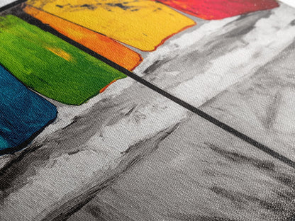 Colorful Umbrella Art, Abstract Beach Painting, Coastal Modern Decor, Vibrant Seaside Print, Bold Canvas Print, Framed Canvas Print