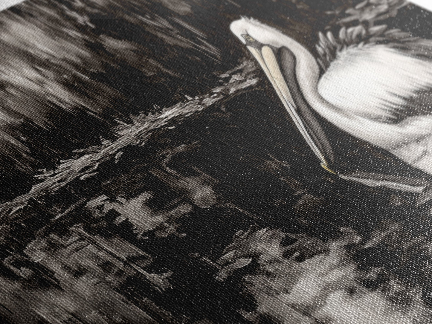 Pelican Reflection, Black White, Wildlife Art, Canvas Print, Nature Wall Art, Coastal Home Decor, Bird Lovers Gift, Monochrome Photography