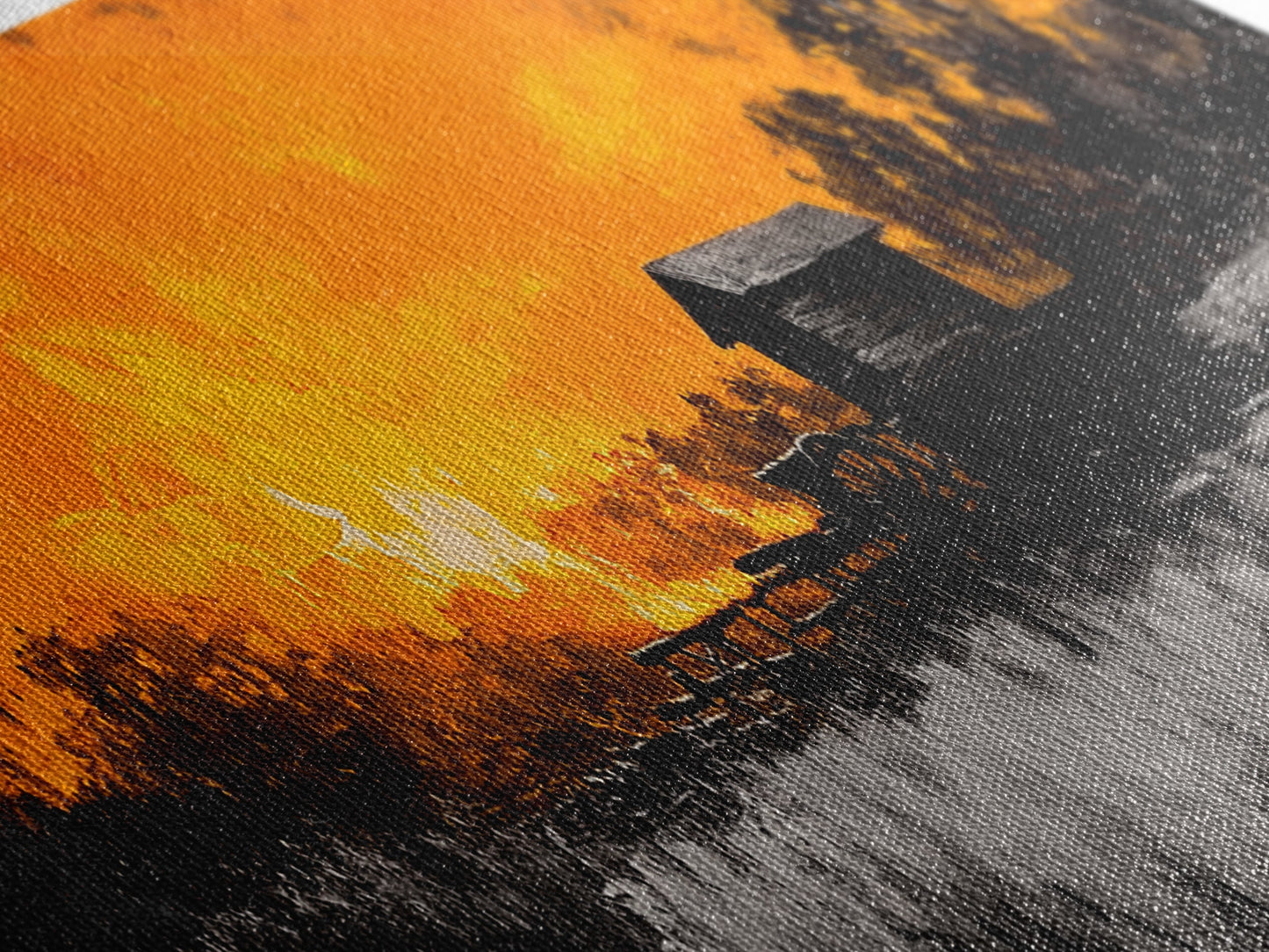 Farm Sunset, Old Barn, Fiery Sky, Rustic Landscape, Framed Canvas Print, Country Wall Art, Western Home Decor, Harvest Season Artwork