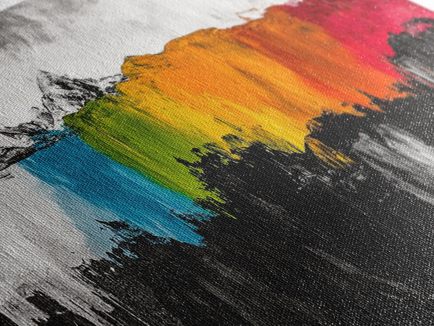 Bold Landscape, Modern Abstract Art, Colorful Mountain Scene, Black and White Contrast, Nature Inspired Home Decor, Canvas Print