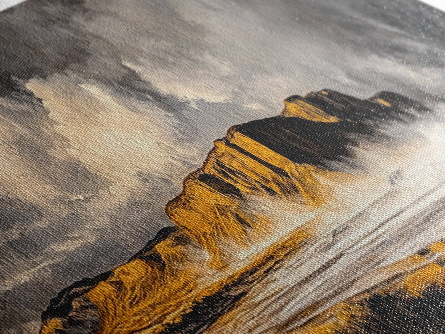 Mountain Coastline, Ocean Waves, Dramatic Sky, Canvas Print, Rugged Seascape Painting, Nature Wall Art, Living Room Accent Piece