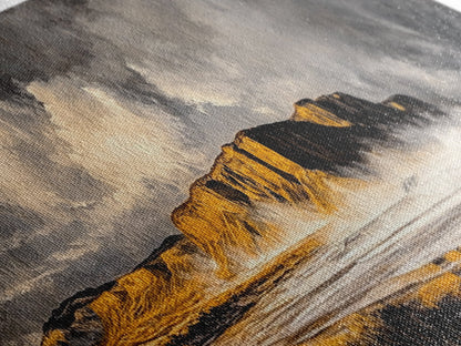 Mountain Coastline, Ocean Waves, Dramatic Sky, Canvas Print, Rugged Seascape Painting, Nature Wall Art, Living Room Accent Piece