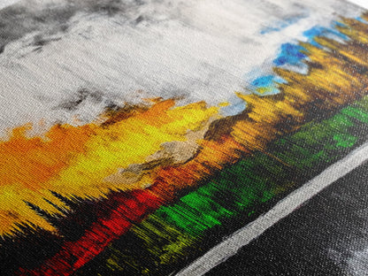 Sunset Landscape, Autumn Trees, Nature Art, Framed Canvas Print, Mountain Scene, Moody Sky, Living Room Wall Art, Dramatic Fall Decor