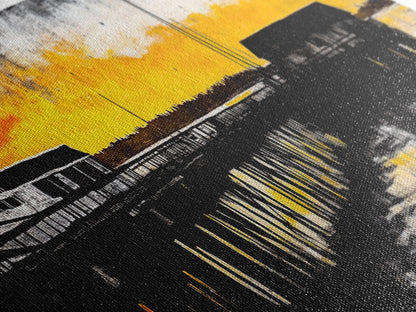 Sunset Pier, Coastal Wall Art, Nautical Art, Framed Canvas Print, Rustic Wall Decor, Boho Art, Living Room Art, Boat Painting