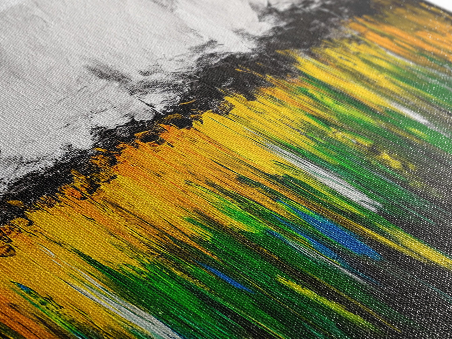 Abstract Wildflowers, Colorful Landscape, Boho Wall Art, Framed Canvas Print, Nature Inspired Art, Living Room Decor